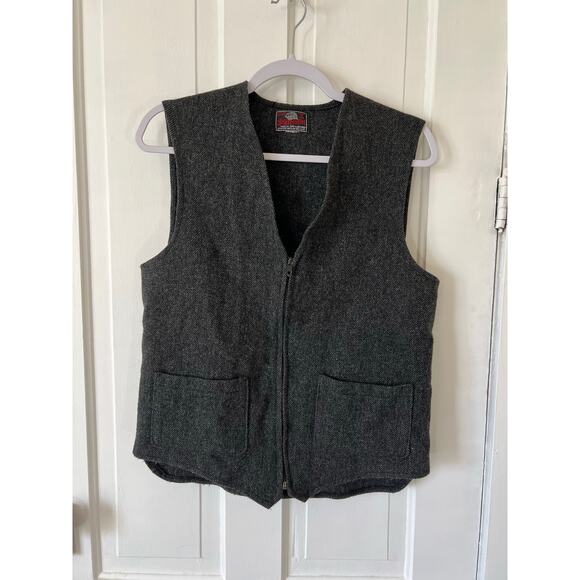 JOHNSON WOOLEN MILLS TWO POCKET WOOL VEST gray mens small classic vintage look - Picture 1 of 4